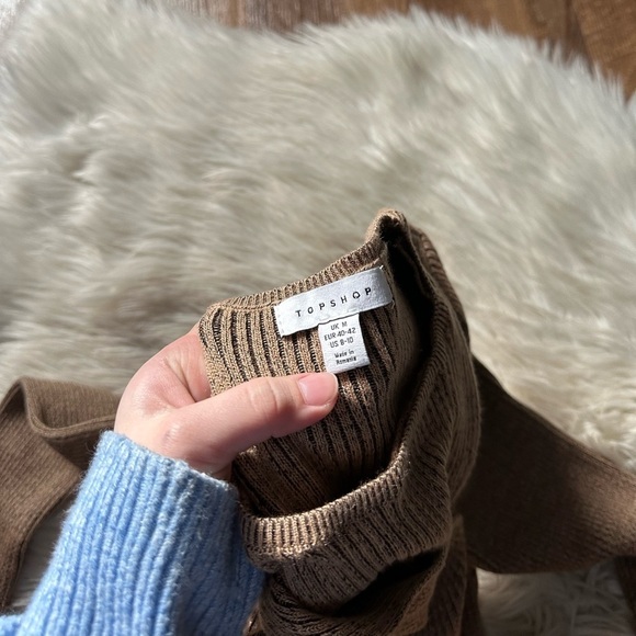 TOPSHOP Knit Twist Cut Out Sweater Top In Camel - Picture 7 of 7